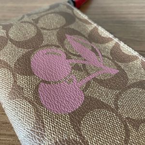 Coach Corner Zip Wristlet with Cherry Print